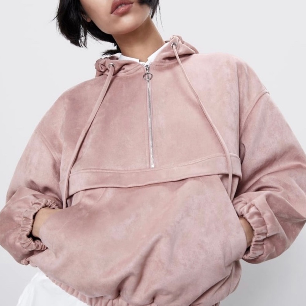 Zara half zip suede hoodie